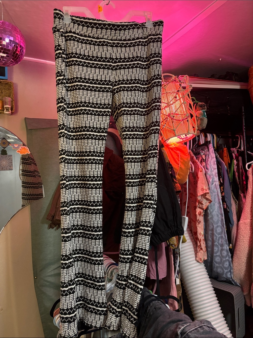 Bebop Boho Geometric Knit High Rise Bell Bottom Flare Pants